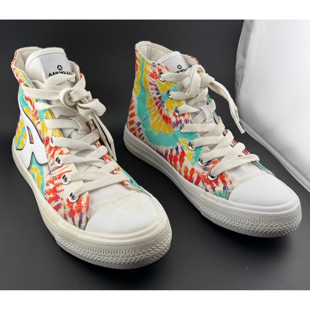 Airwalk-Tie Dye High Top Sneakers, Multi Color Canvas Skate Shoes, Mens 6.5M
